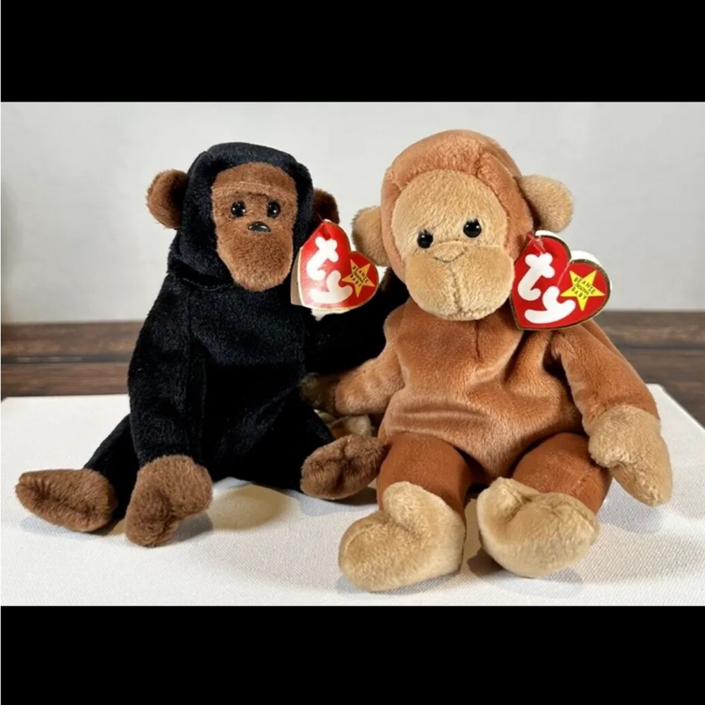 Ty Beanie Babies Lot Of 2 Monkey & Gorilla, Bongo (1995), Congo (1996)
